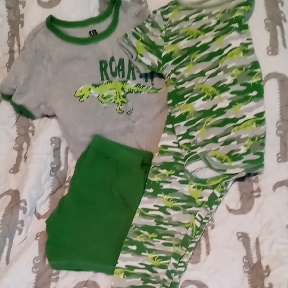 Dinosaur Print Kids Pajamas Set - Green